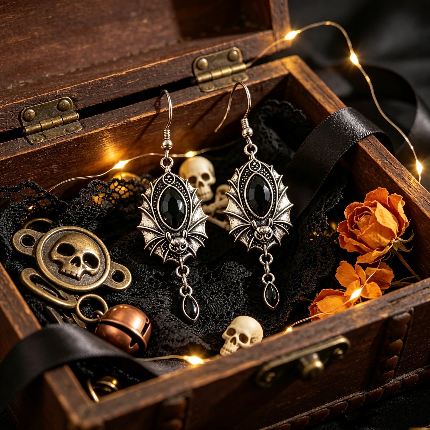 Black Crystal Bat Earrings