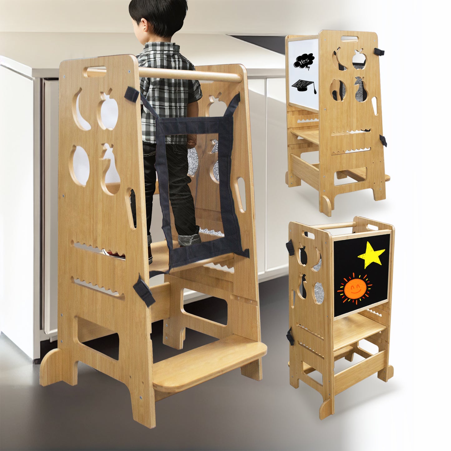 Chiesma Wooden Kids Step Stool in natural wood finish, designed to assist toddlers in reaching higher surfaces safely.