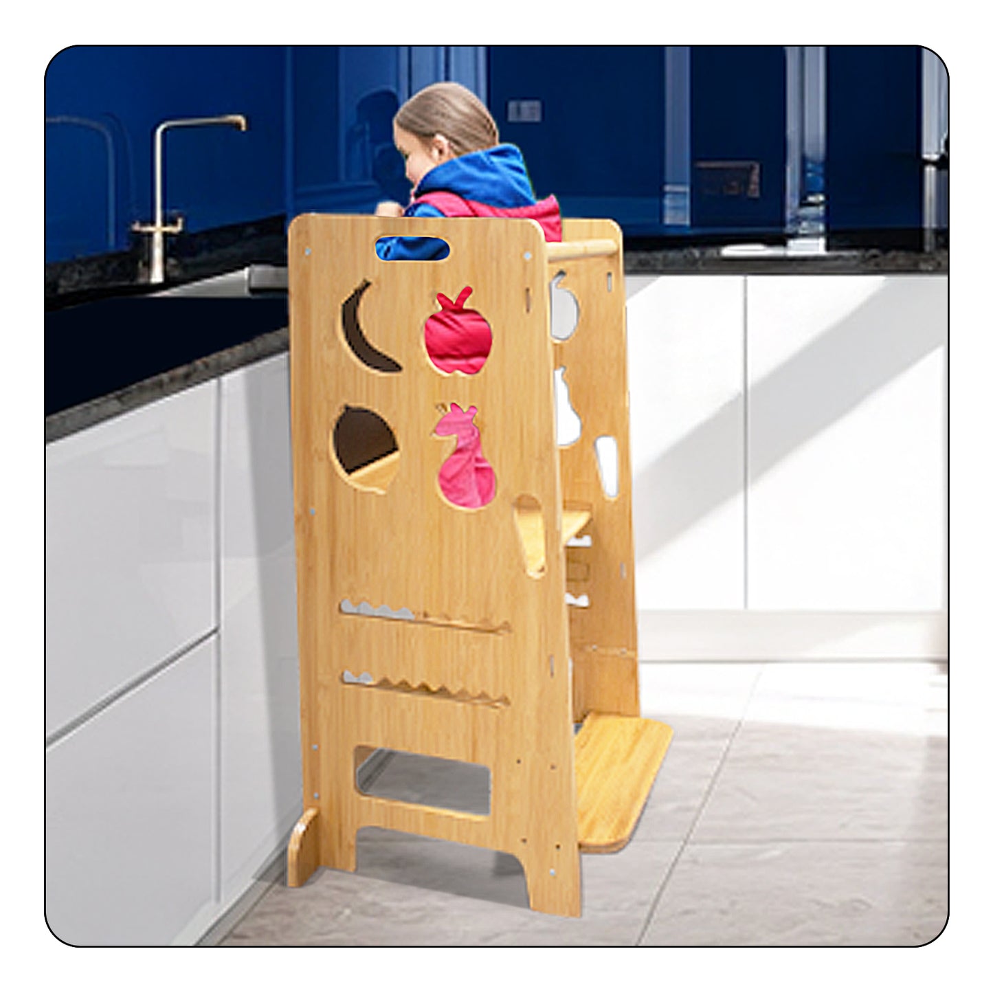 Chiesma Wooden Kids Step Stool in natural wood finish, designed to assist toddlers in reaching higher surfaces safely.