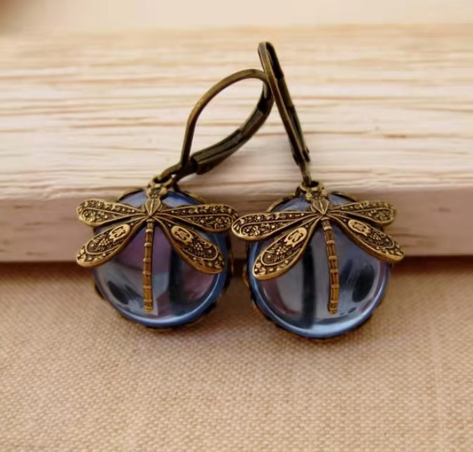 Vintage Moonstone Butterfly Pattern Earrings