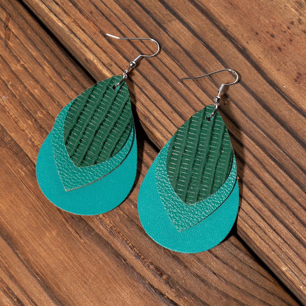 Multi-layered Water-drop Style Leather Earrings