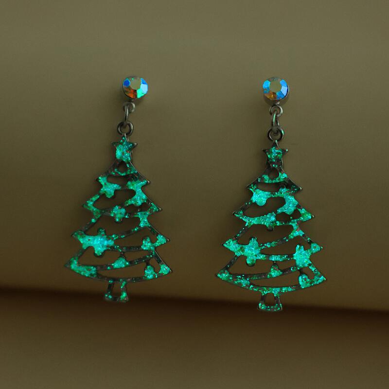 Christmas Tree Colored Diamond Luminous Earrings