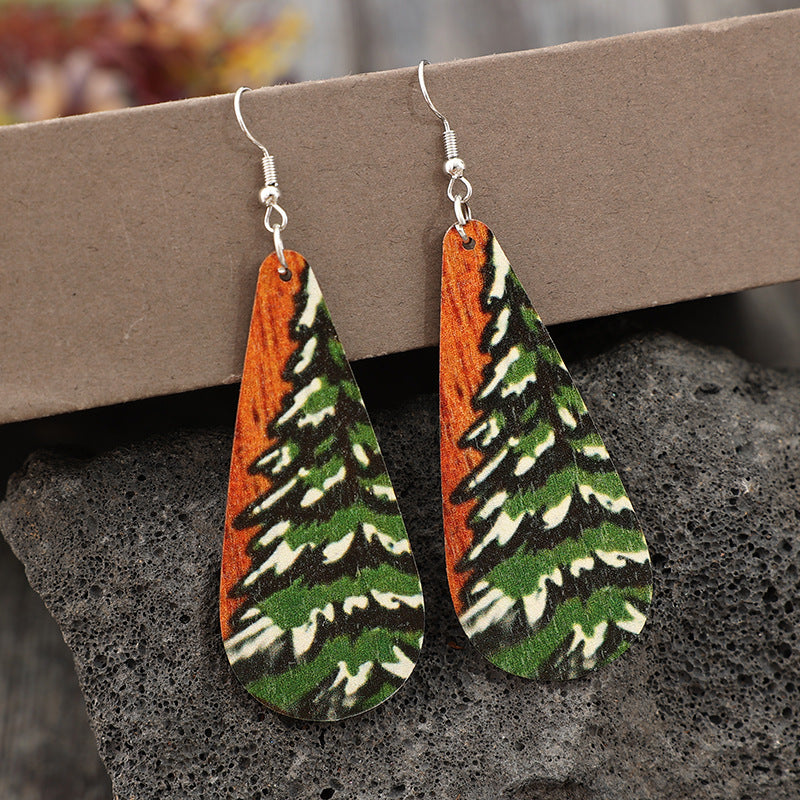 Christmas Tree Creative Wooden Long Earrings
