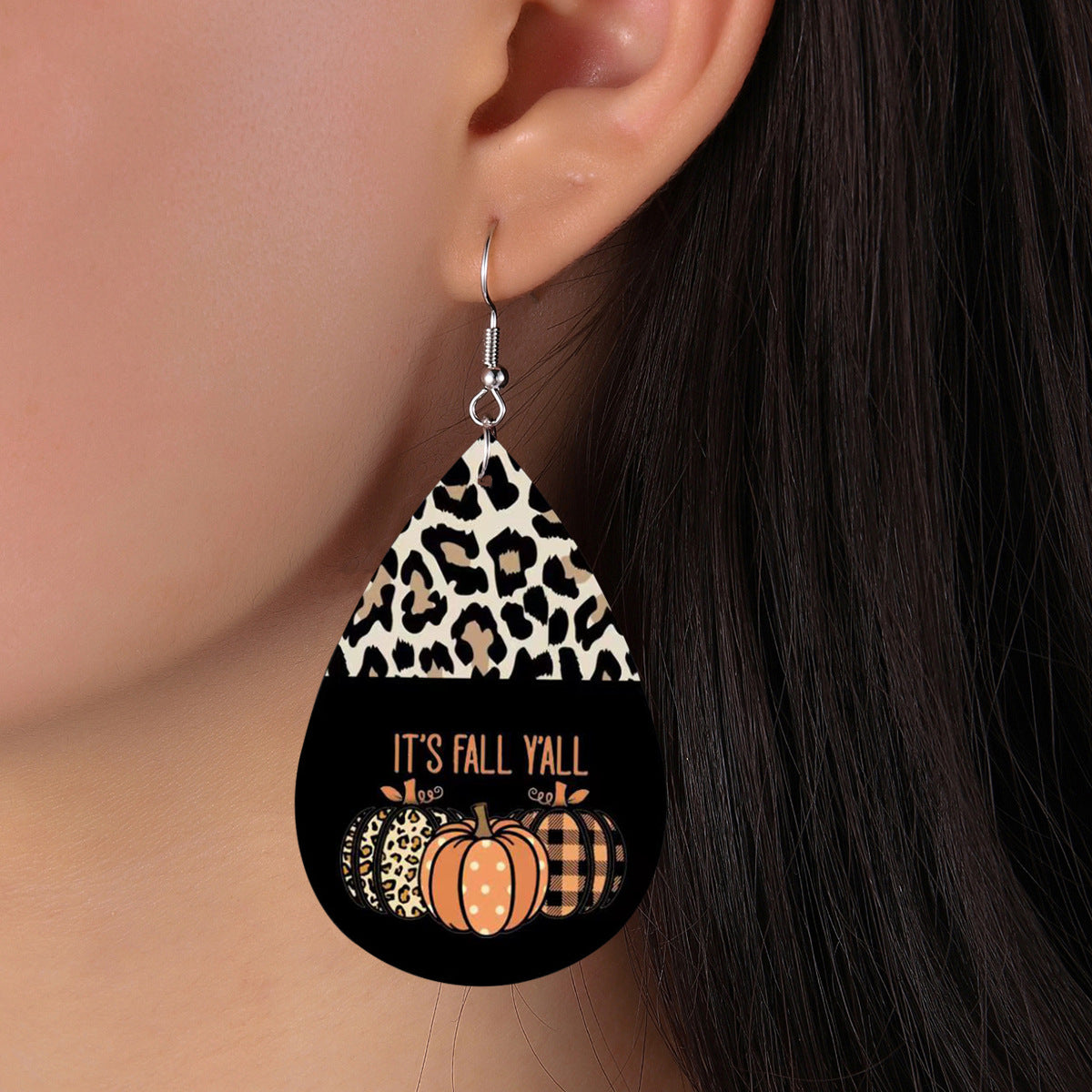 Leopard-patterned Pumpkin Creative Leather Earrings