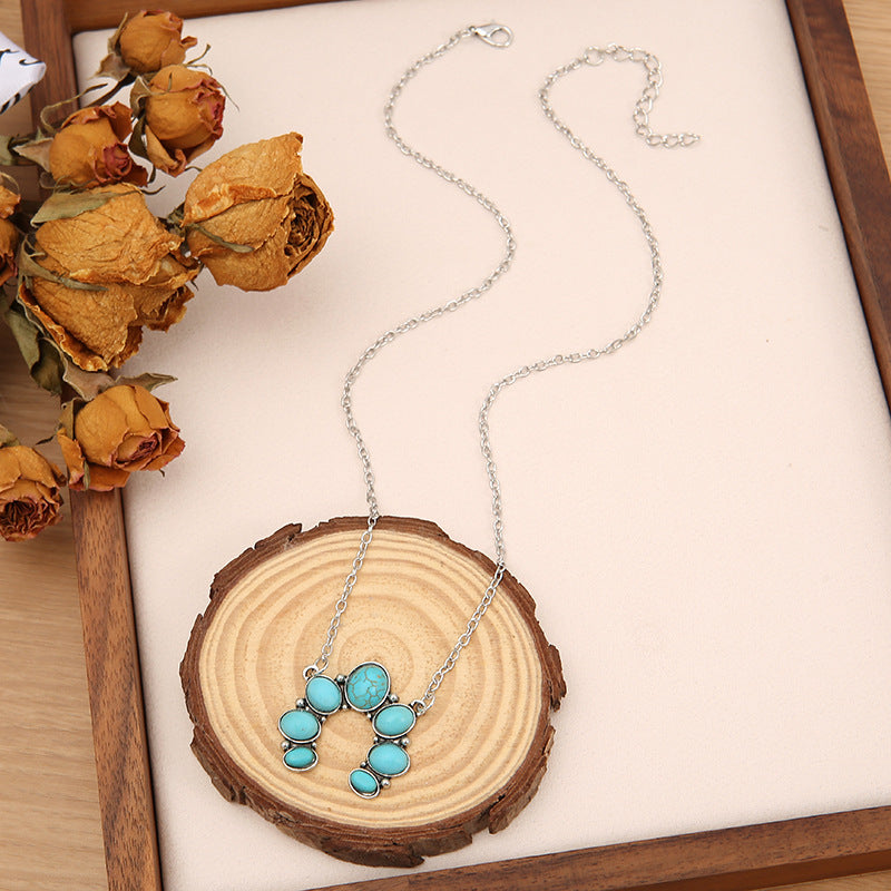 U-shaped Water-drop Turquoise Pendant Necklace