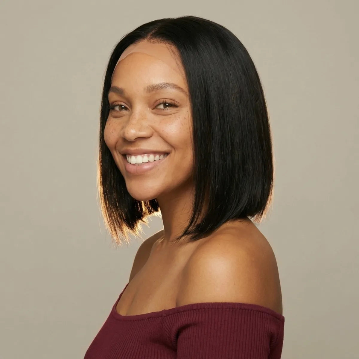 Straight Bob Human Hair Wig 3-Quarter View — Pre Plucked Natural Hairline Melanin Friendly | Chiesma