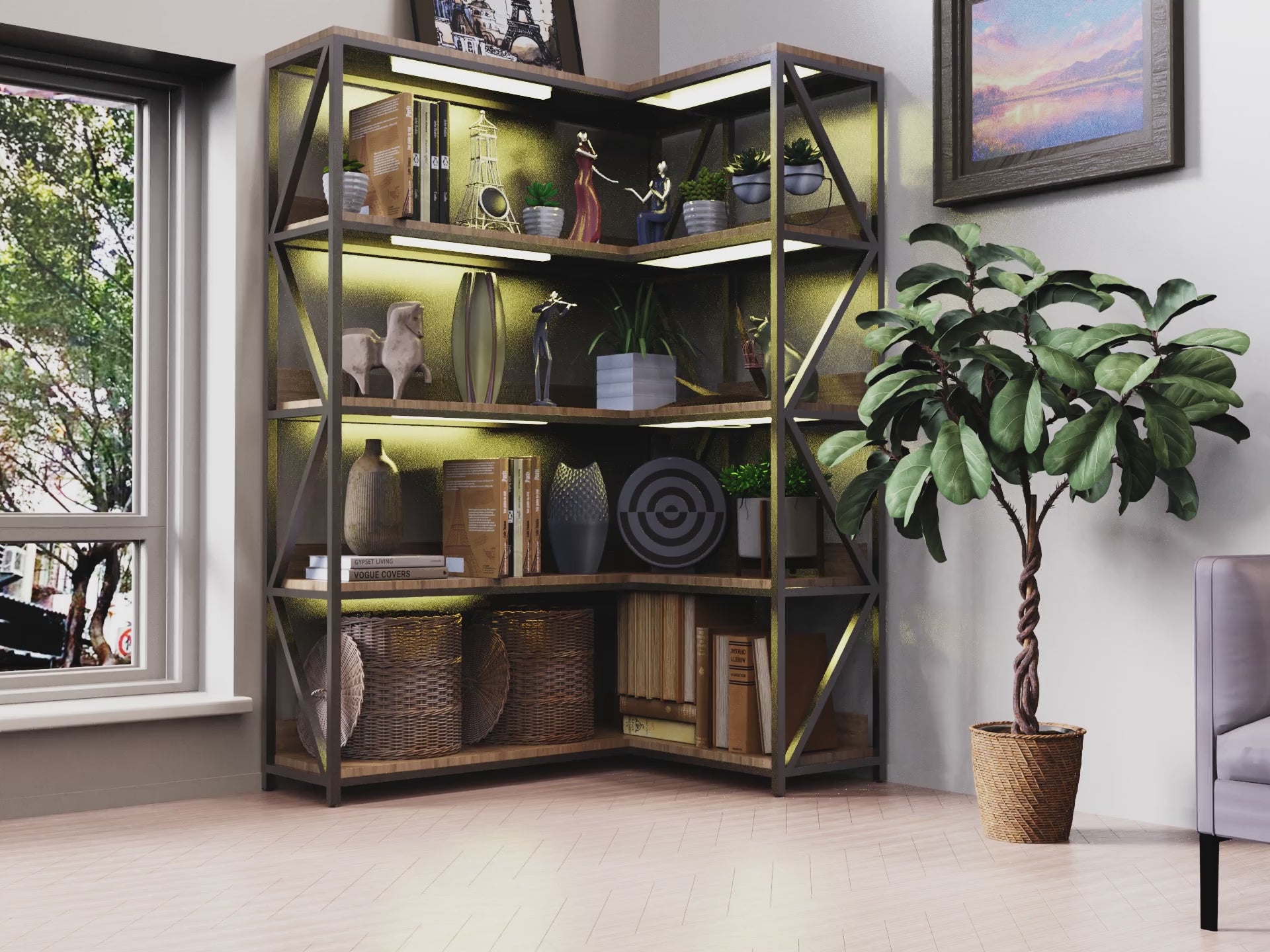 CHIESMA Corner Bookshelf with Grow Lights – Plant Stand & Shelves for Indoor Plants