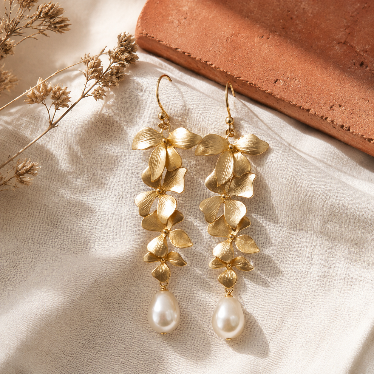Gold-plated Flower-shaped Pearl Earrings