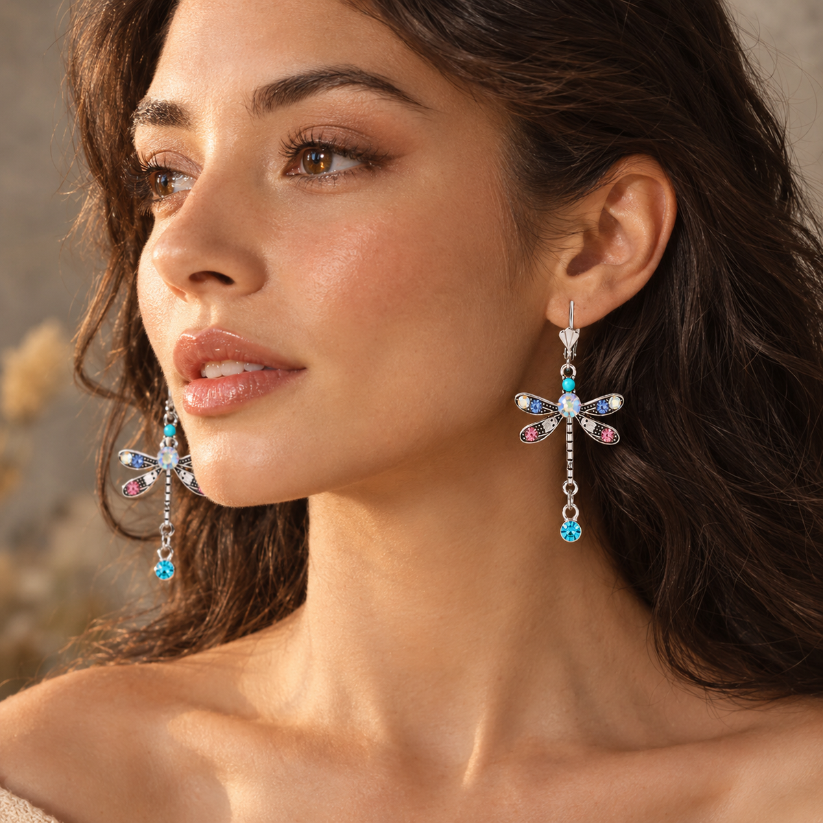Colorful Diamond Dragonfly Fashion Earrings