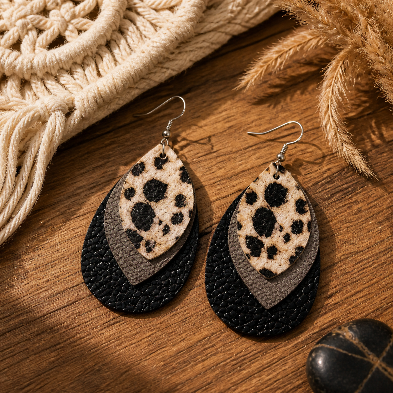 Multi-layered Water-drop Style Leather Earrings