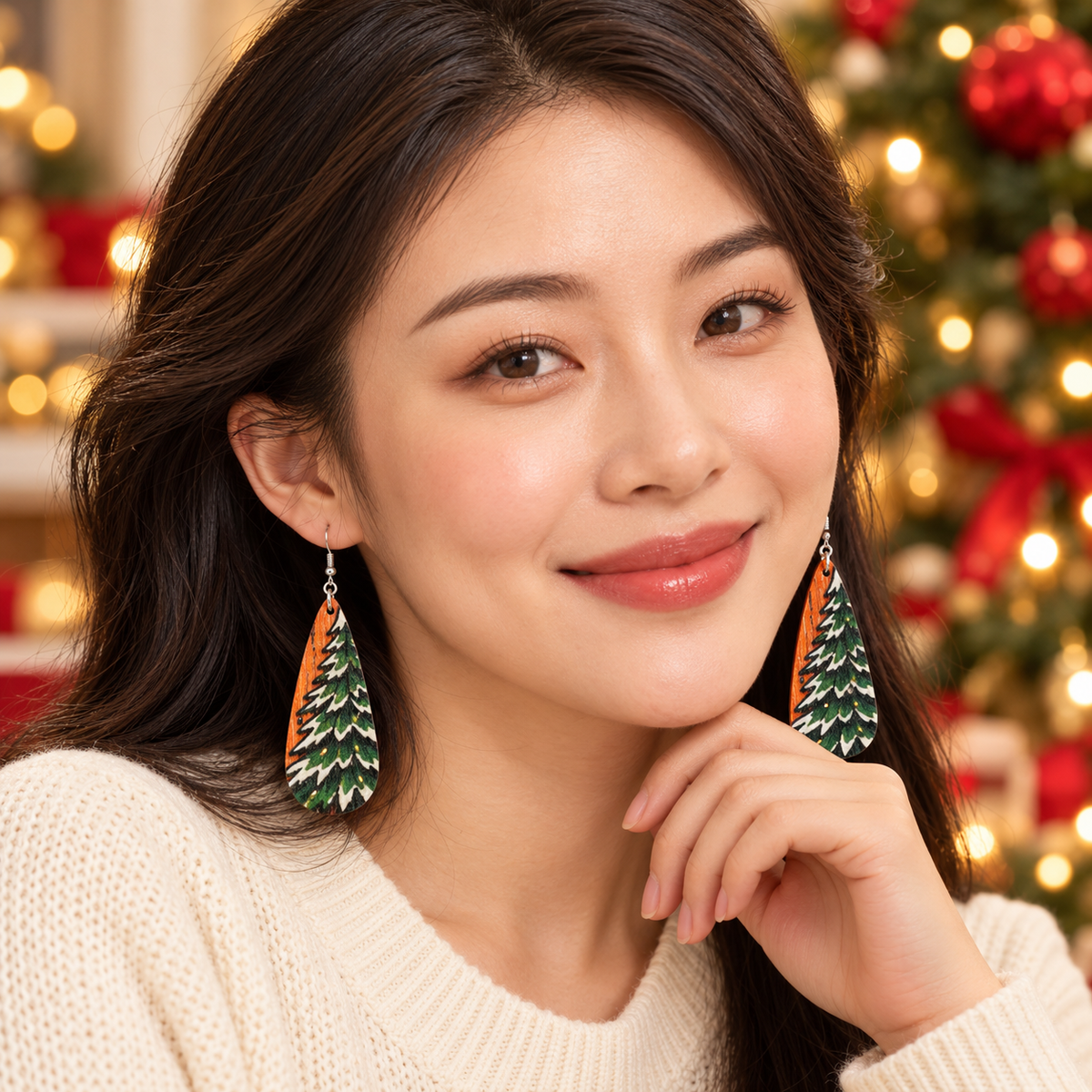 Christmas Tree Creative Wooden Long Earrings