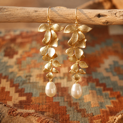 Gold-plated Flower-shaped Pearl Earrings