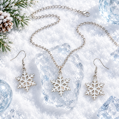 Christmas Snowflake Earrings and Necklace Sset