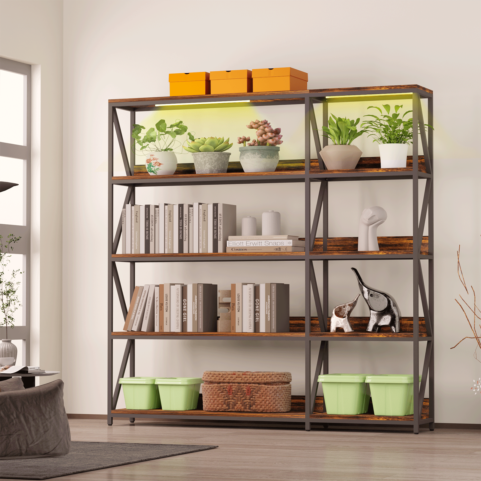 corner bookshelf in living room