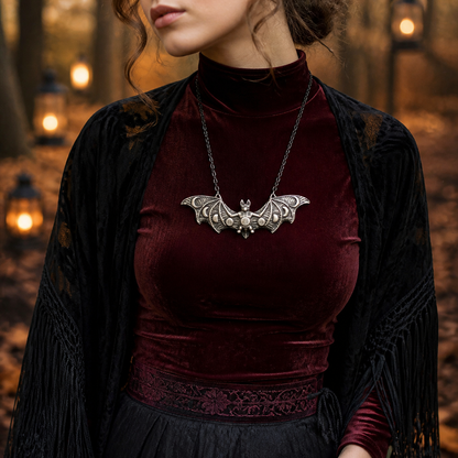 Retro Moon Phase Bat Pendant