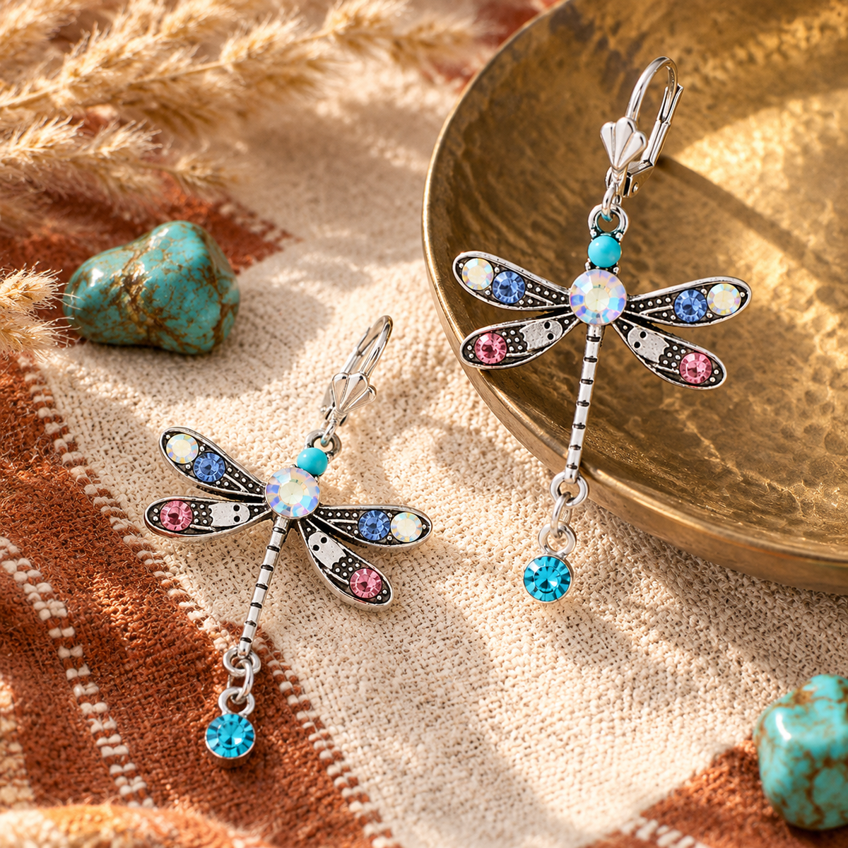 Colorful Diamond Dragonfly Fashion Earrings