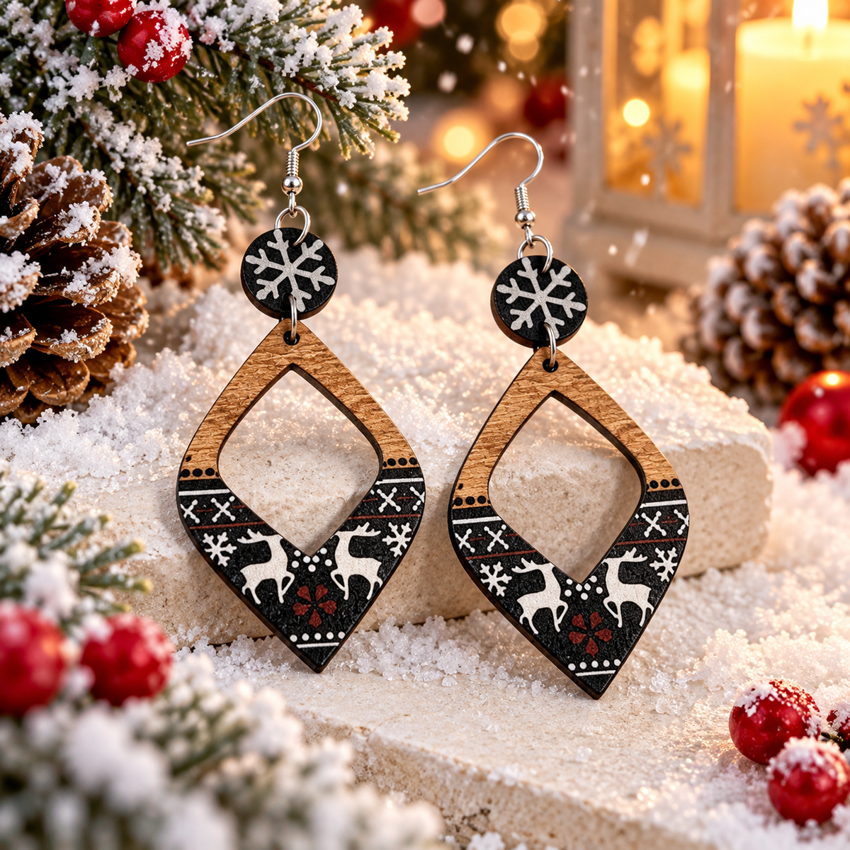 Cartoon Deer Rhombus Hollow Earrings