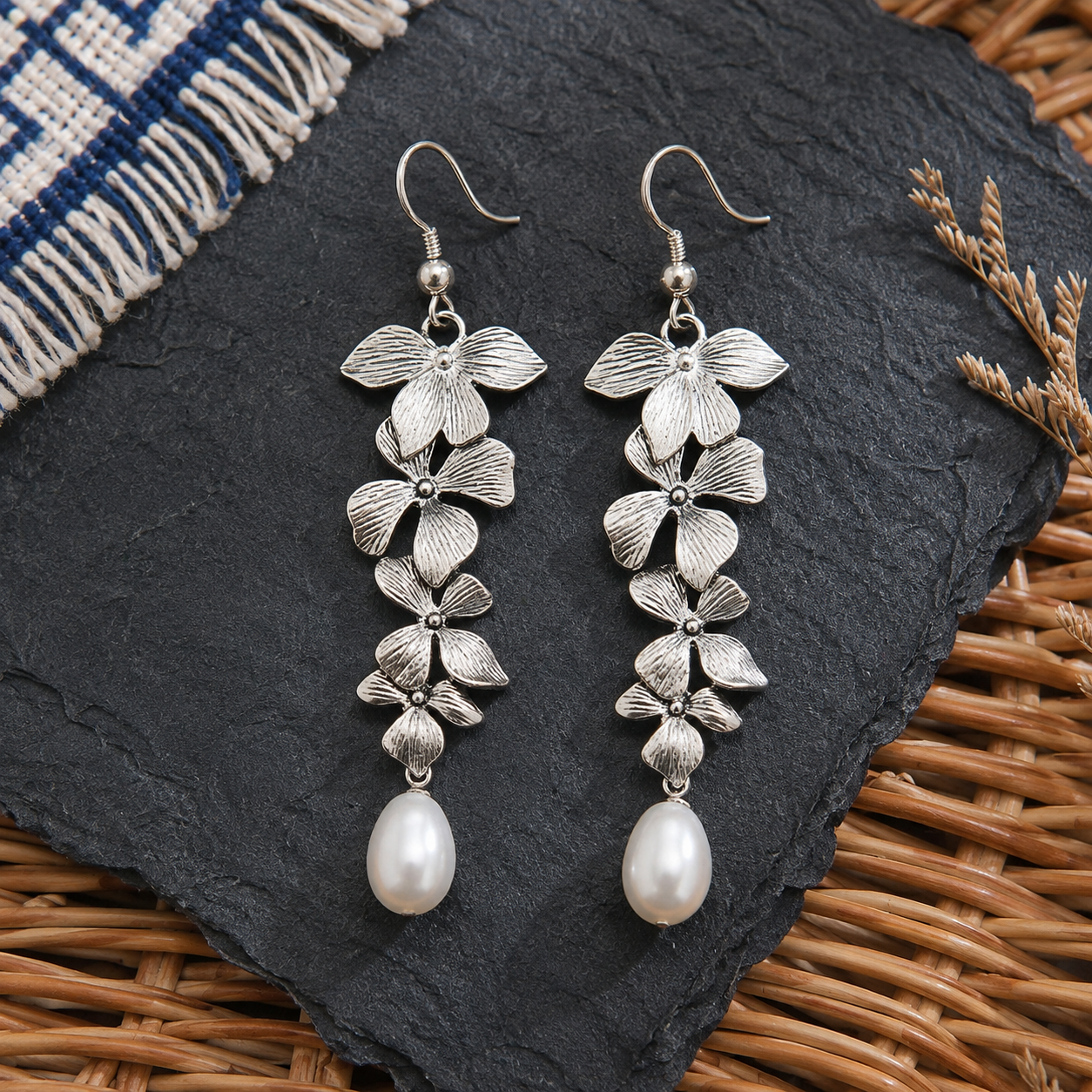 Gold-plated Flower-shaped Pearl Earrings