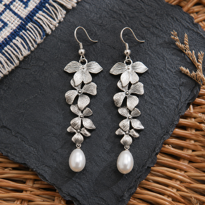Gold-plated Flower-shaped Pearl Earrings