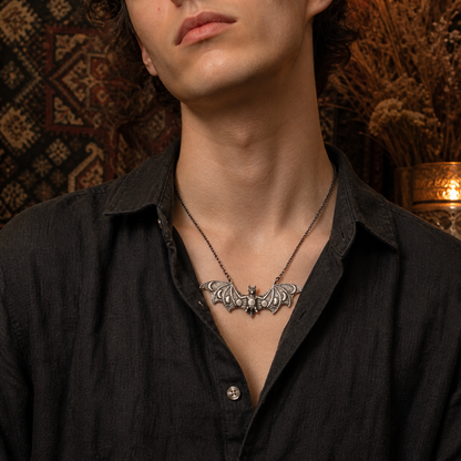 Retro Moon Phase Bat Pendant