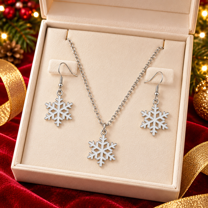 Christmas Snowflake Earrings and Necklace Sset