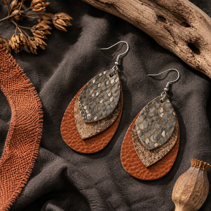Multi-layered Water-drop Style Leather Earrings