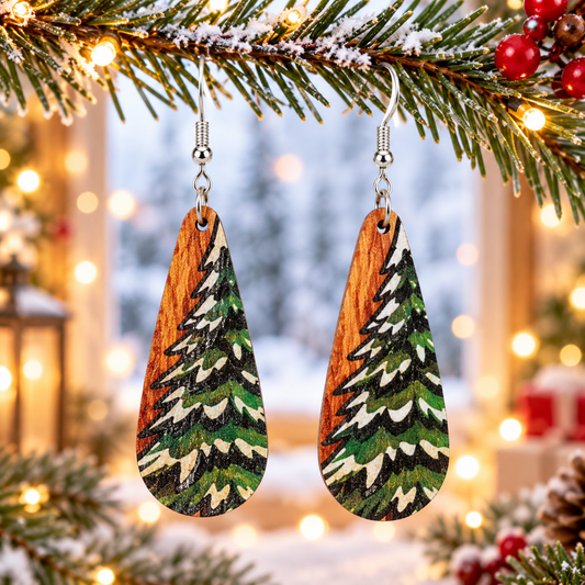 Christmas Tree Creative Wooden Long Earrings