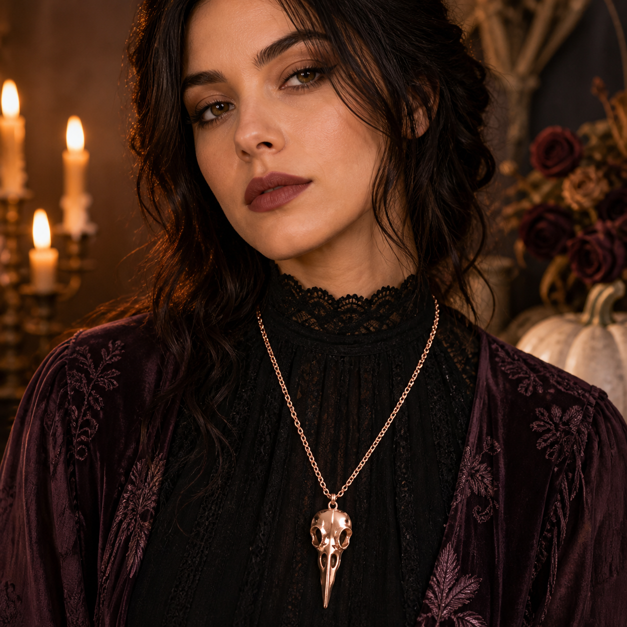 Punk Metal Crow Skull Pendant Necklace