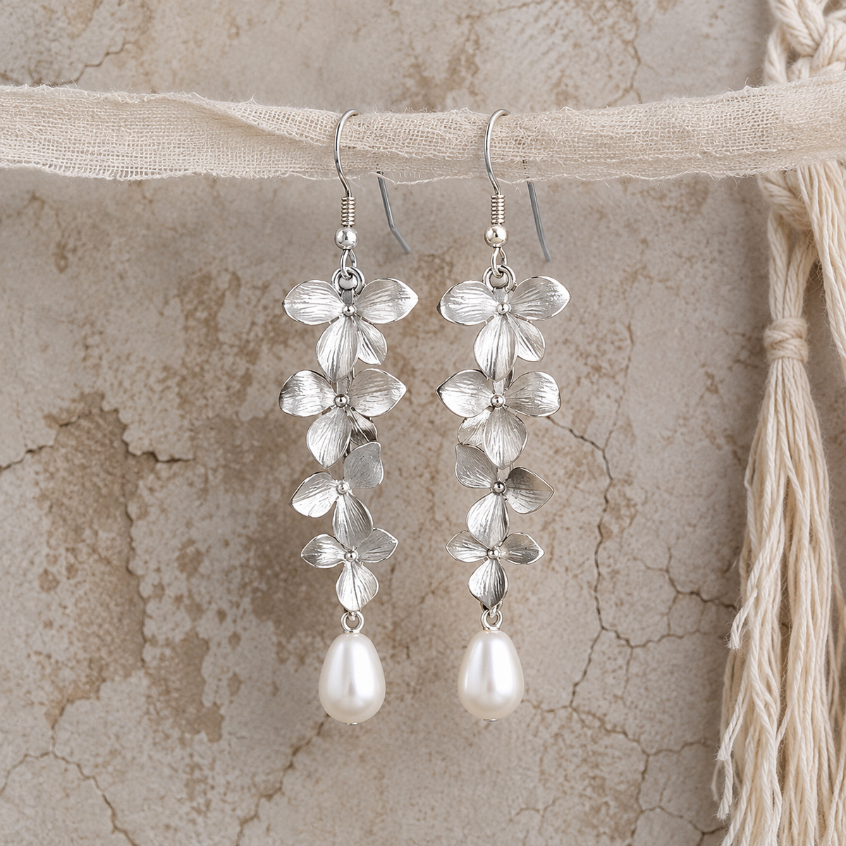 Gold-plated Flower-shaped Pearl Earrings