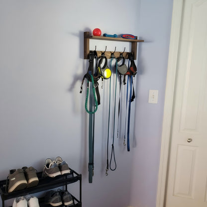 Wall Mounted Entryway Shelf with 5 Hooks, Rustic Wood & Metal Coat Rack for Hallway, Garage, or Mudroom Storage
