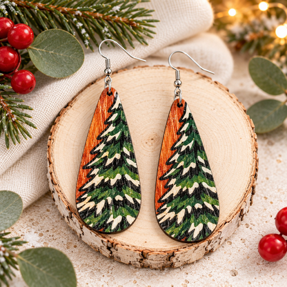Christmas Tree Creative Wooden Long Earrings