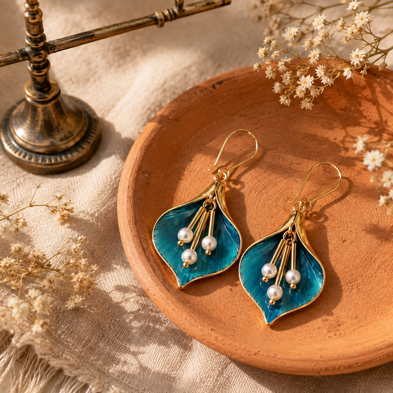 Pearl Flower Petal French-style Earrings