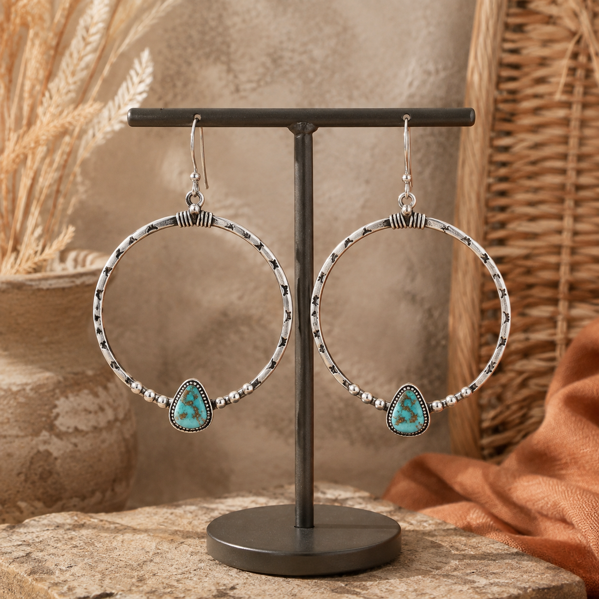 Retro Triangular Turquoise Earrings