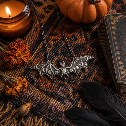 Retro Moon Phase Bat Pendant