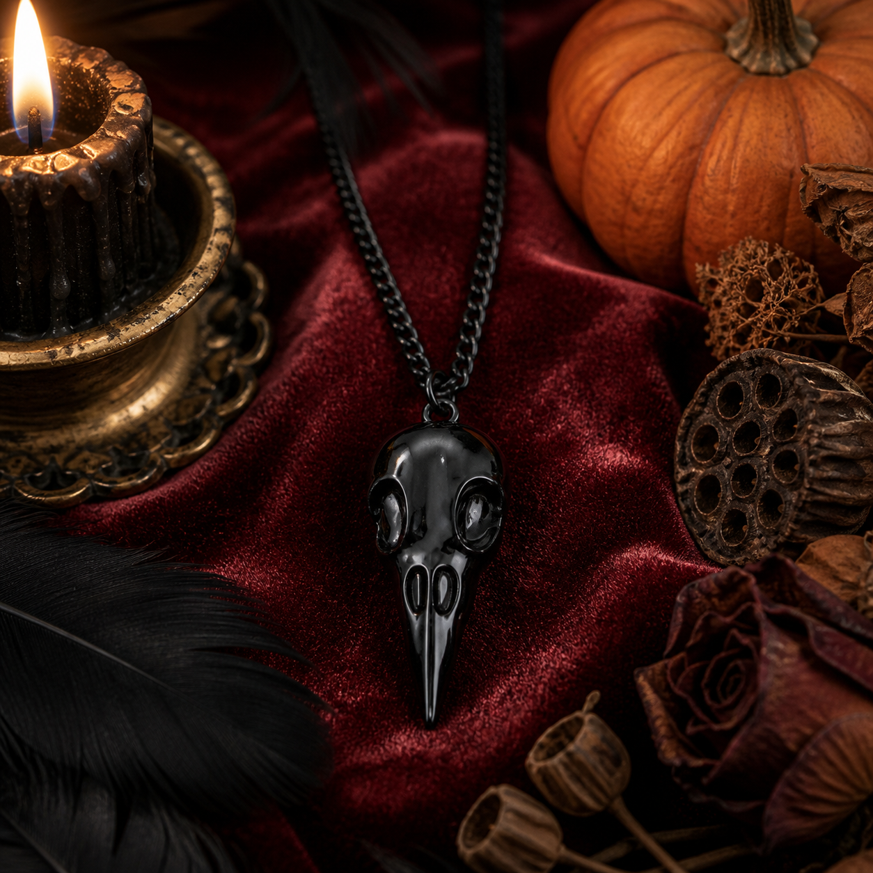 Punk Metal Crow Skull Pendant Necklace