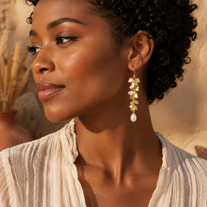 Gold-plated Flower-shaped Pearl Earrings