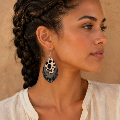 Multi-layered Water-drop Style Leather Earrings