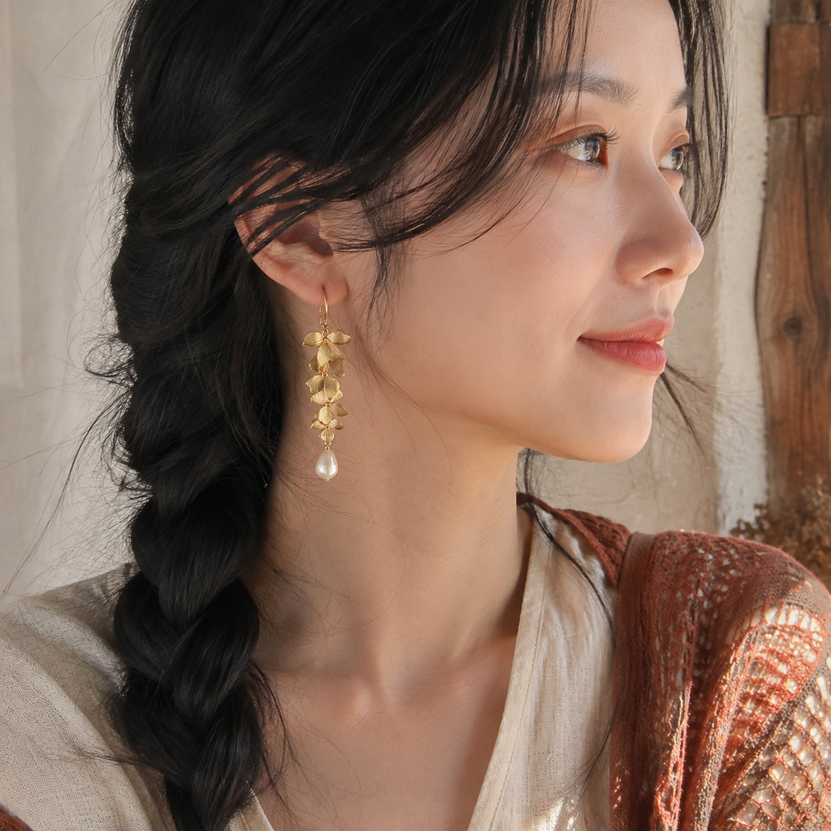 Gold-plated Flower-shaped Pearl Earrings