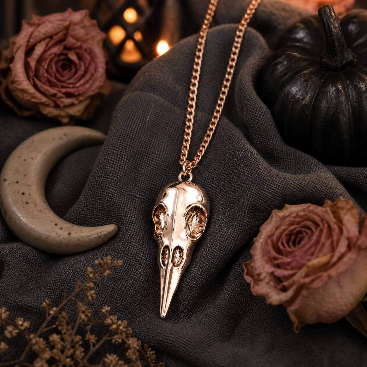 Punk Metal Crow Skull Pendant Necklace