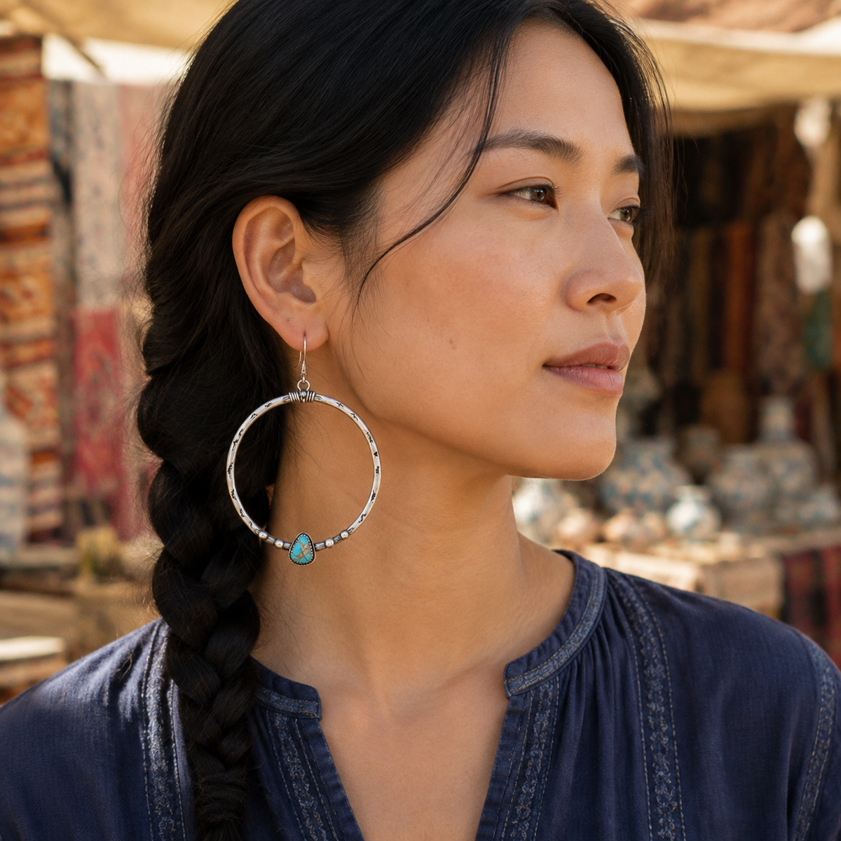 Retro Triangular Turquoise Earrings