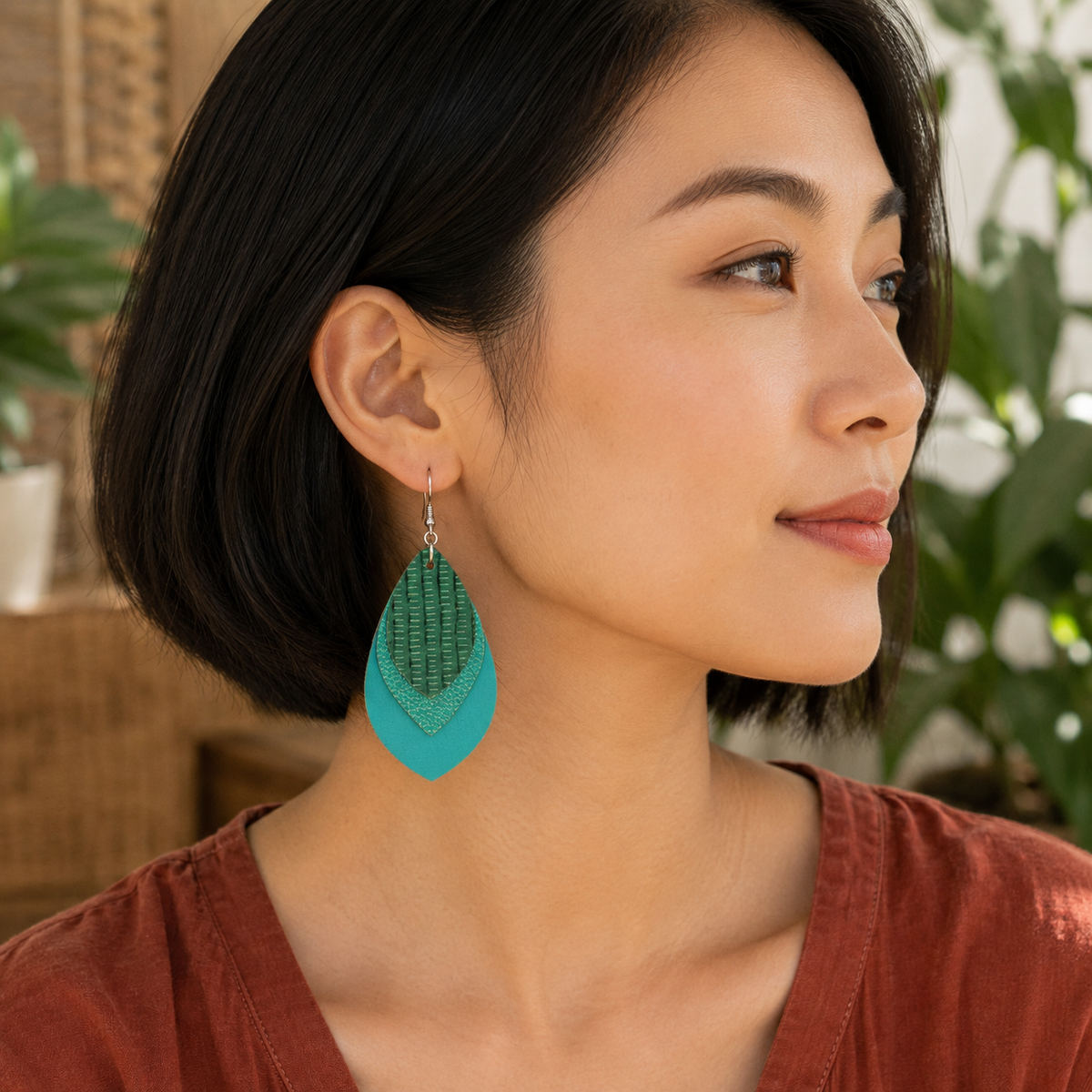 Multi-layered Water-drop Style Leather Earrings