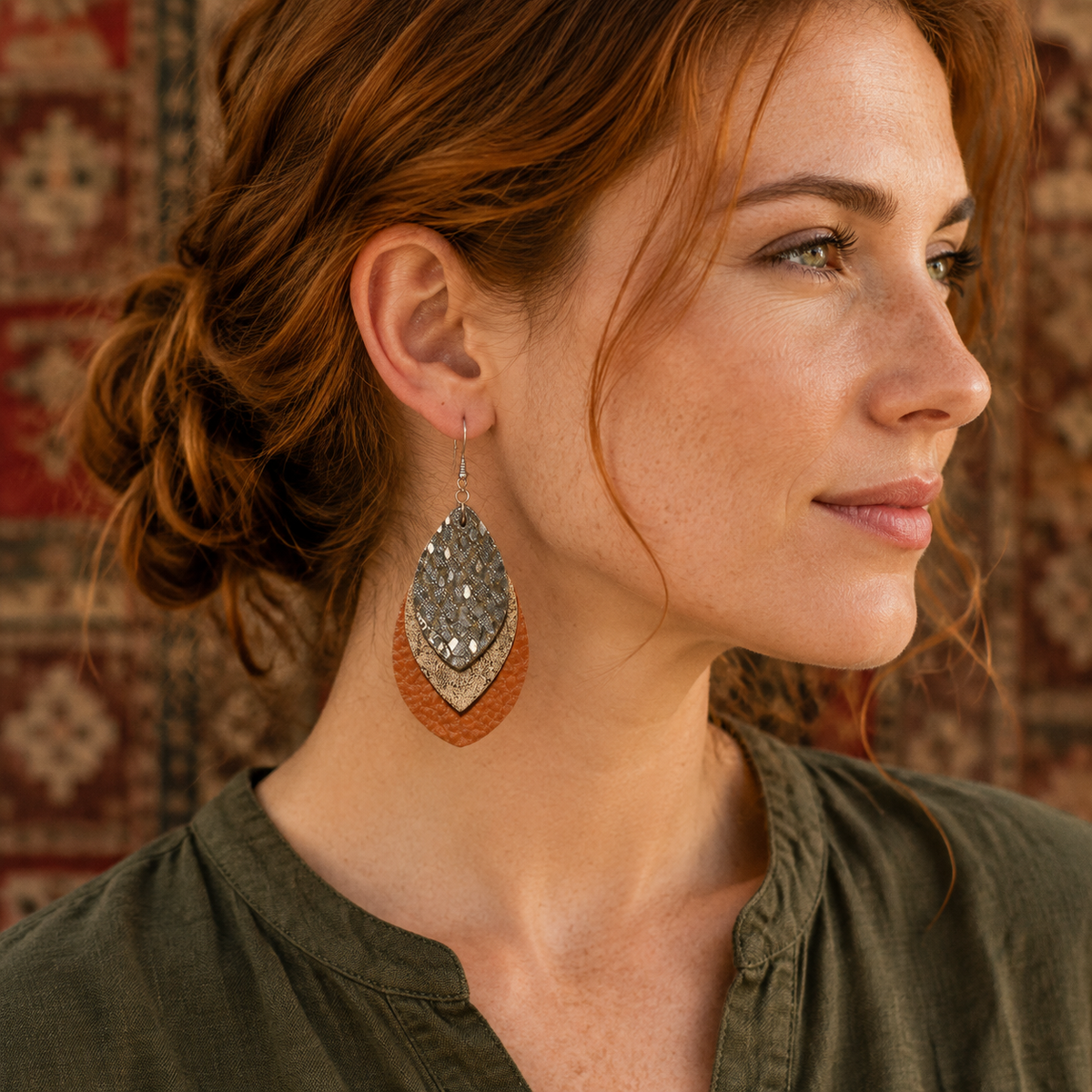 Multi-layered Water-drop Style Leather Earrings