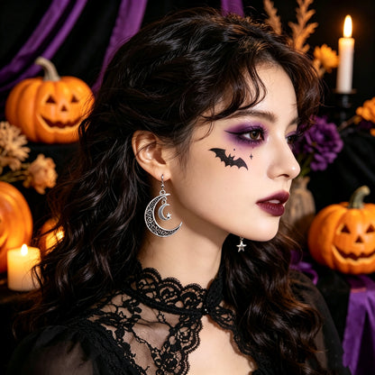 【Halloween Black Collection】 Hollow Crescent-shaped Earrings