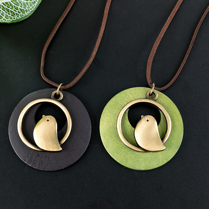Wooden Bird Pendant Necklace