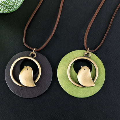Wooden Bird Pendant Necklace