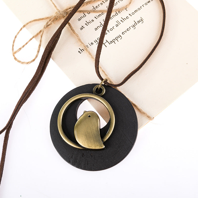 Wooden Bird Pendant Necklace