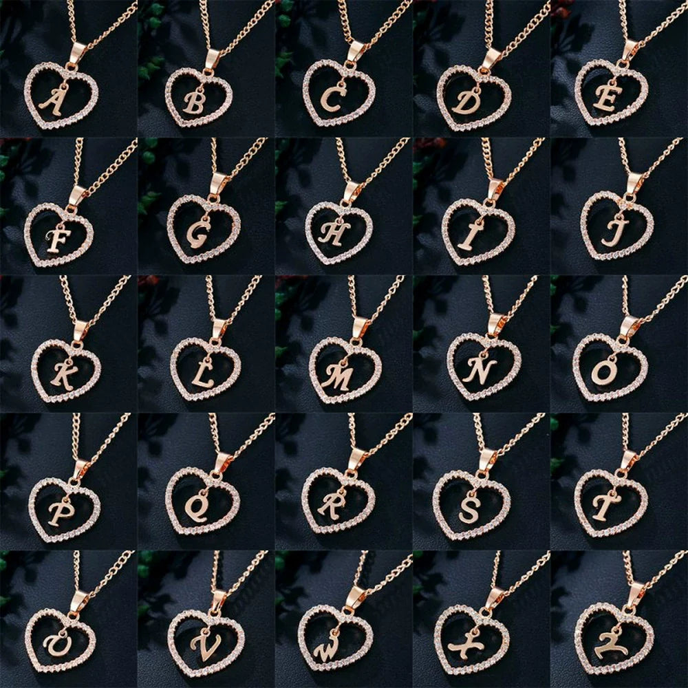 Zircon Heart-Shaped Letter Necklace