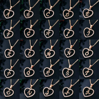 Zircon Heart-Shaped Letter Necklace