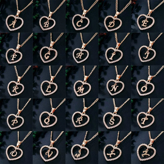 Zircon Heart-Shaped Letter Necklace