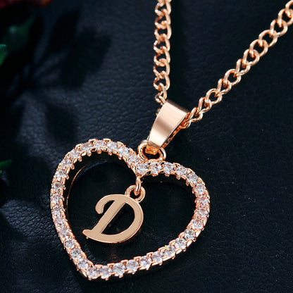 Zircon Heart-Shaped Letter Necklace